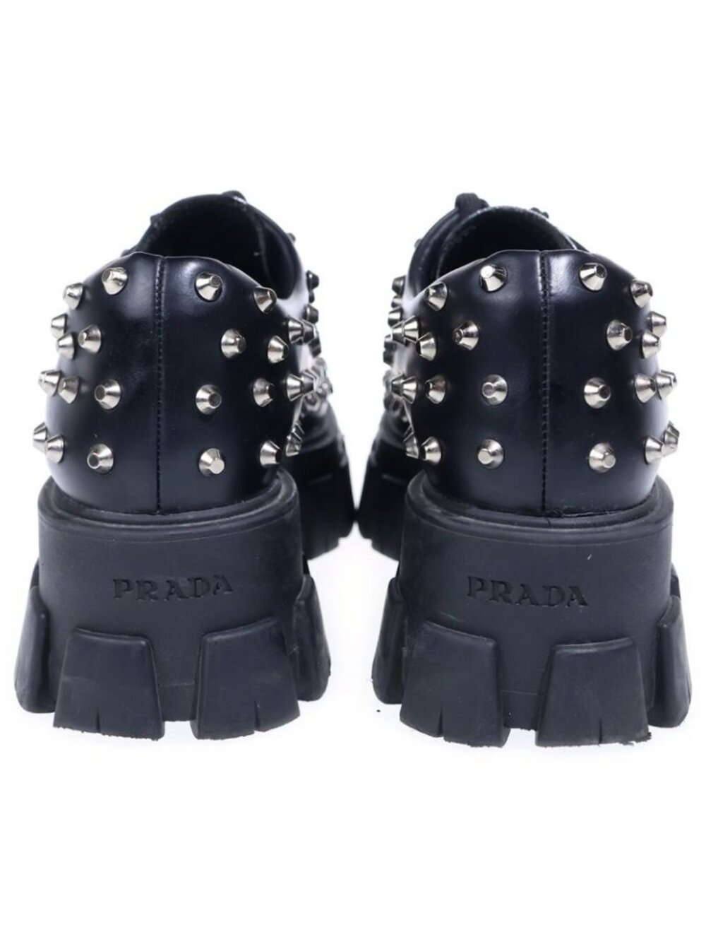 Prada Monolith Brushed Leather Studded Loafers Black - Picture 3 of 6